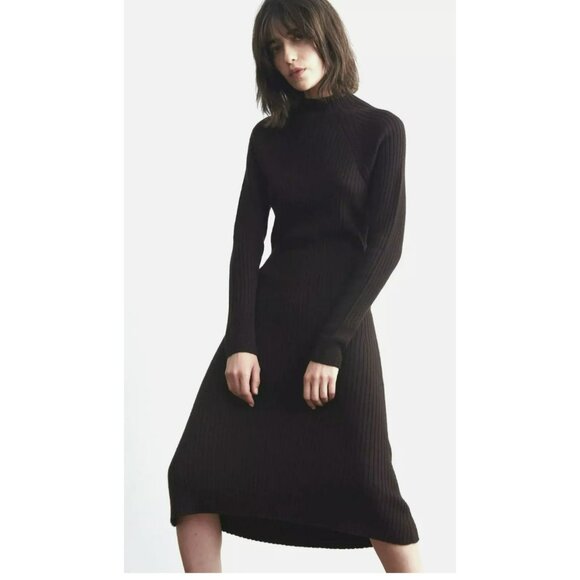 Thakoon Mock Neck Ribbed Lambswool Sweater Dress NWT Chocolate Brown - Picture 2 of 7